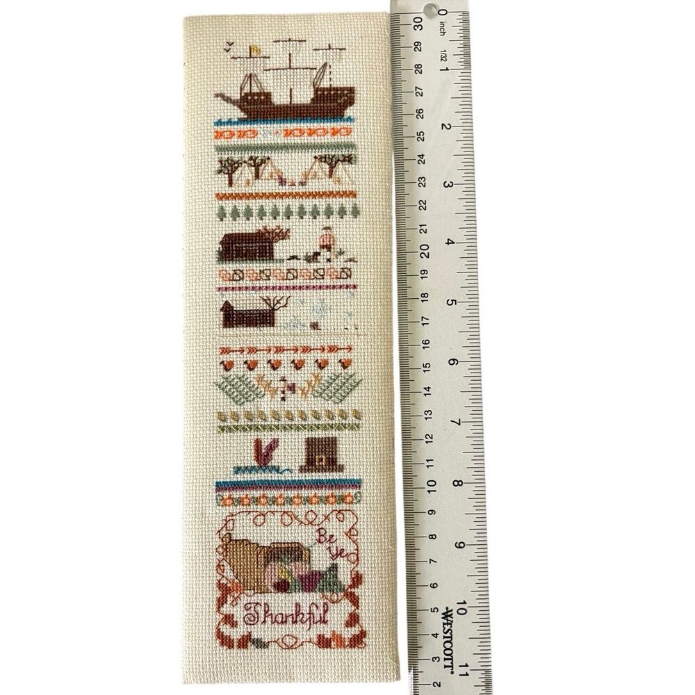 Handmade Thanksgiving Sampler Cross Stitch Pilgrim Ship “Be Ye Thankful” Autumn